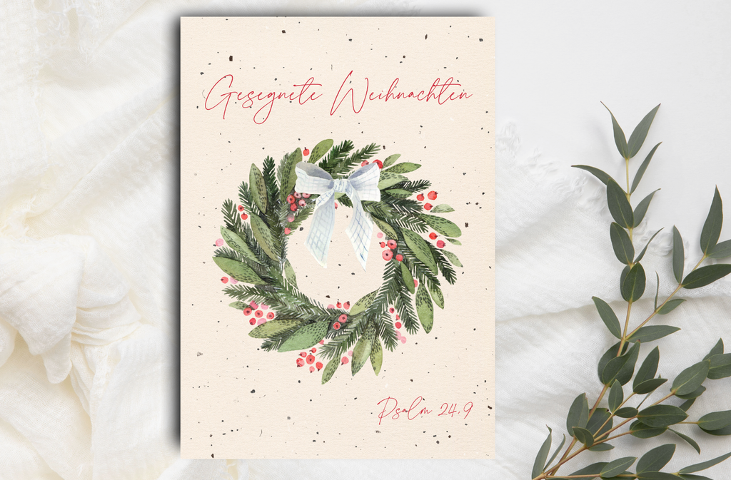 Postkarte Weihnachten Kranz