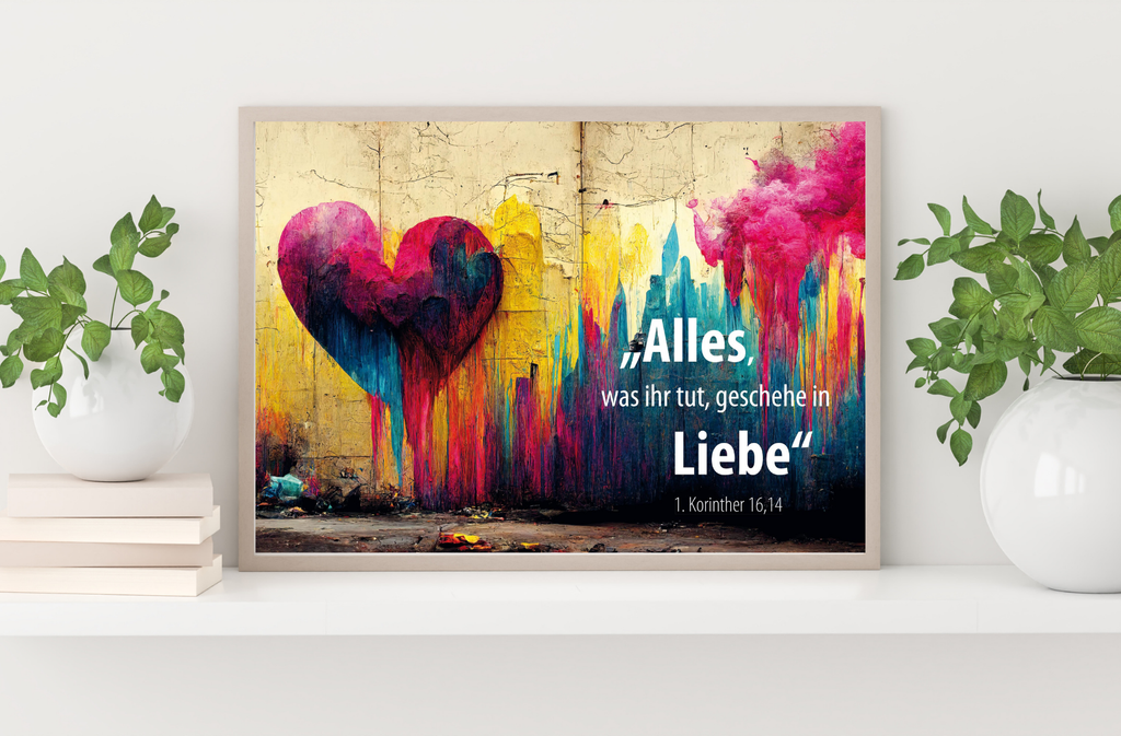 Poster A3 laminiert  Jahreslosung 2024 Motiv "Buntes Herz"